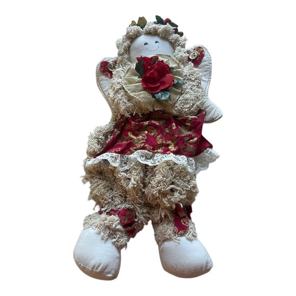 Vintage Rag Doll Shredded Angel Floral Headband Christmas Holiday Decoration 15” - Picture 1 of 4